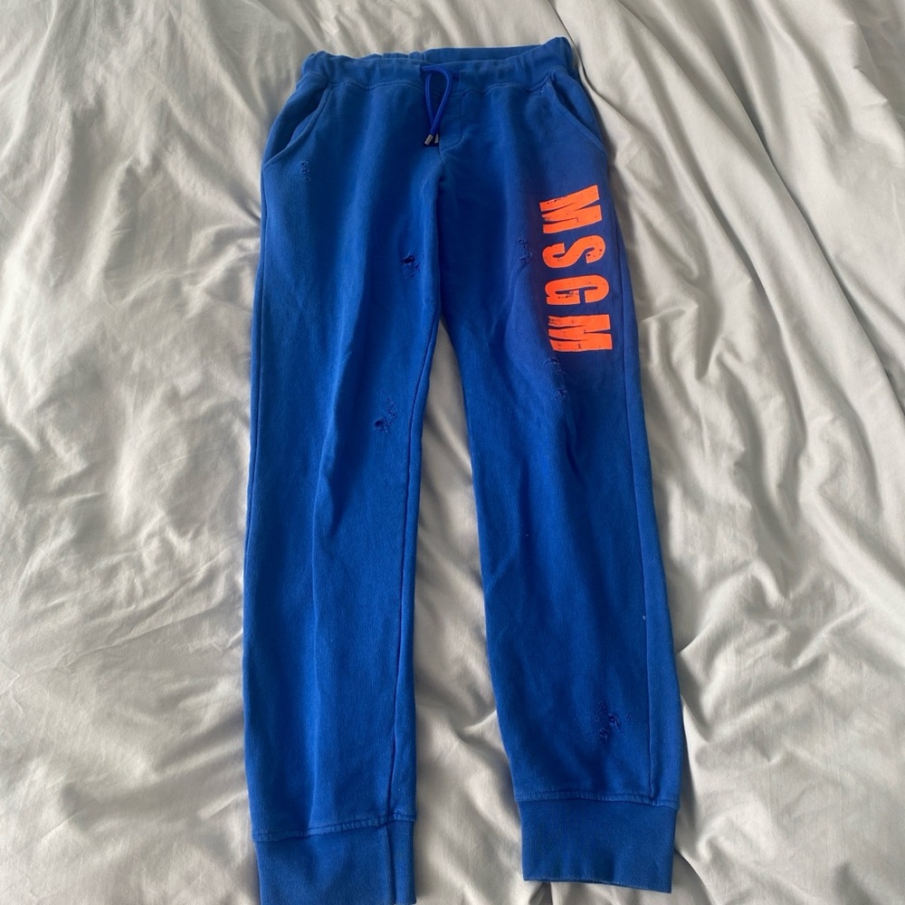 MSGM Kids Royal Blue Joggers with Orange Logo